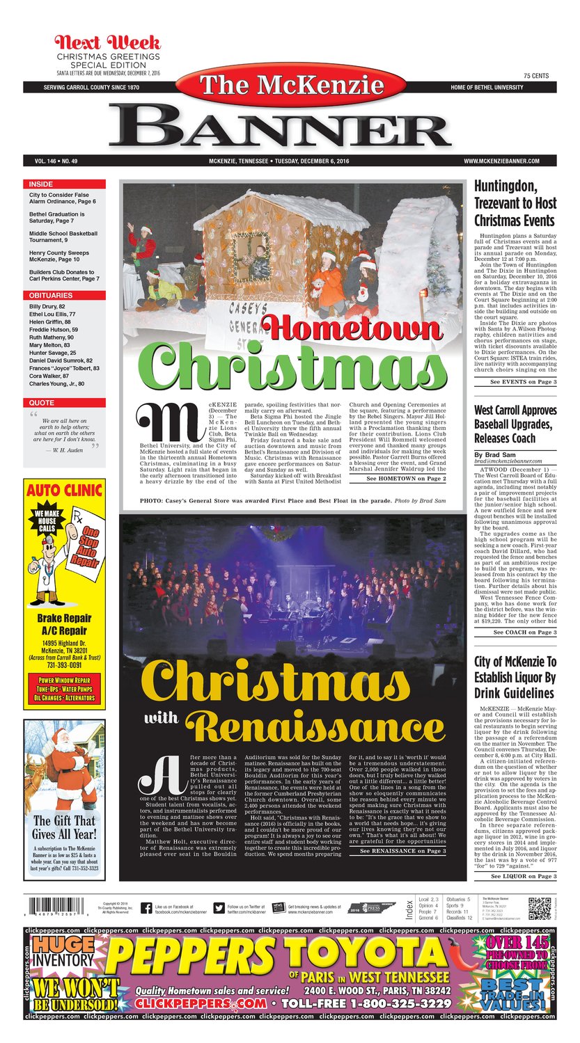 Mckenzie Banner Dec 6 2016 The Mckenzie Banner