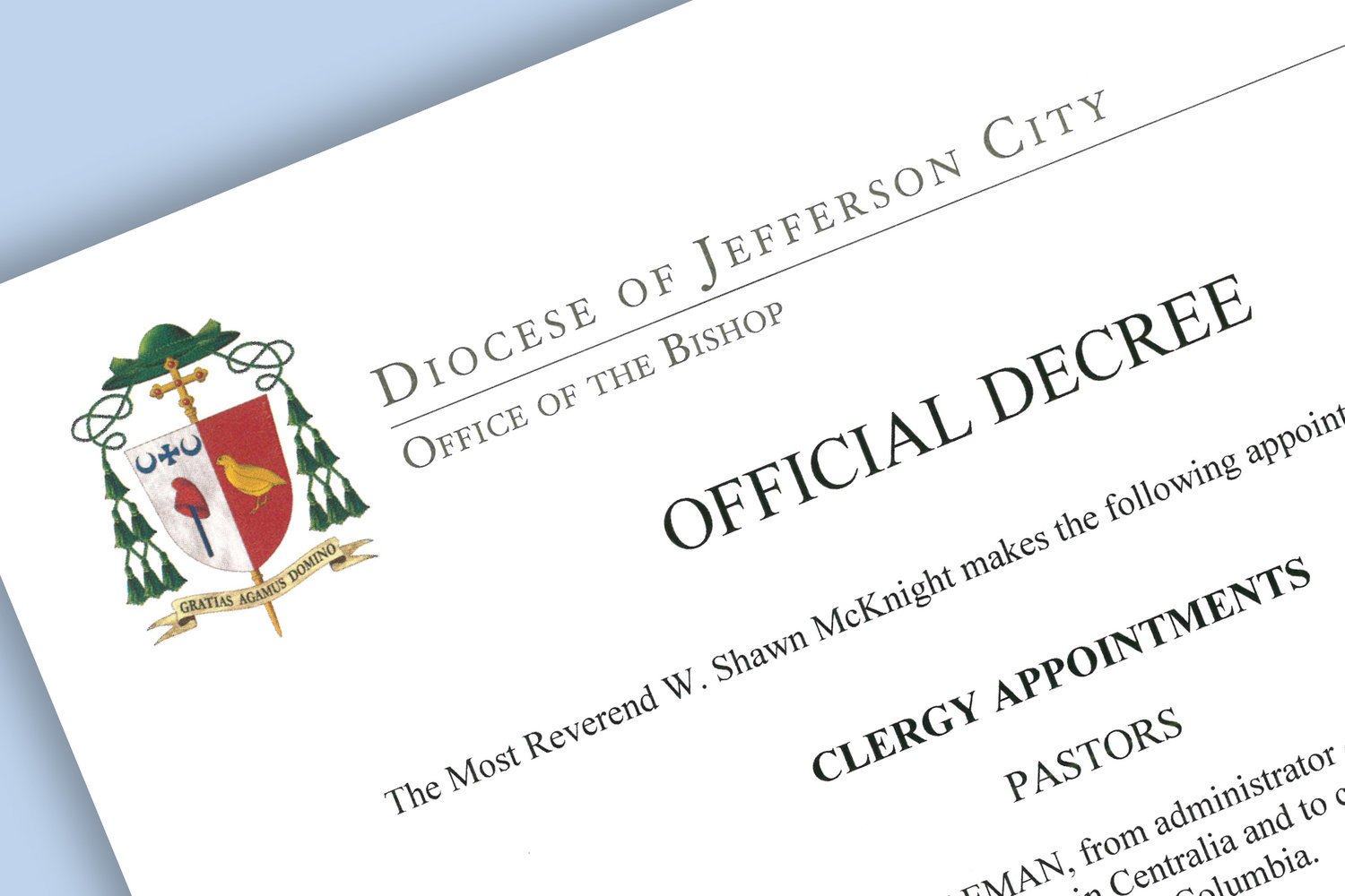 decree crossword clue The from McKnight, Bishop May Official 10,   2019 Decree