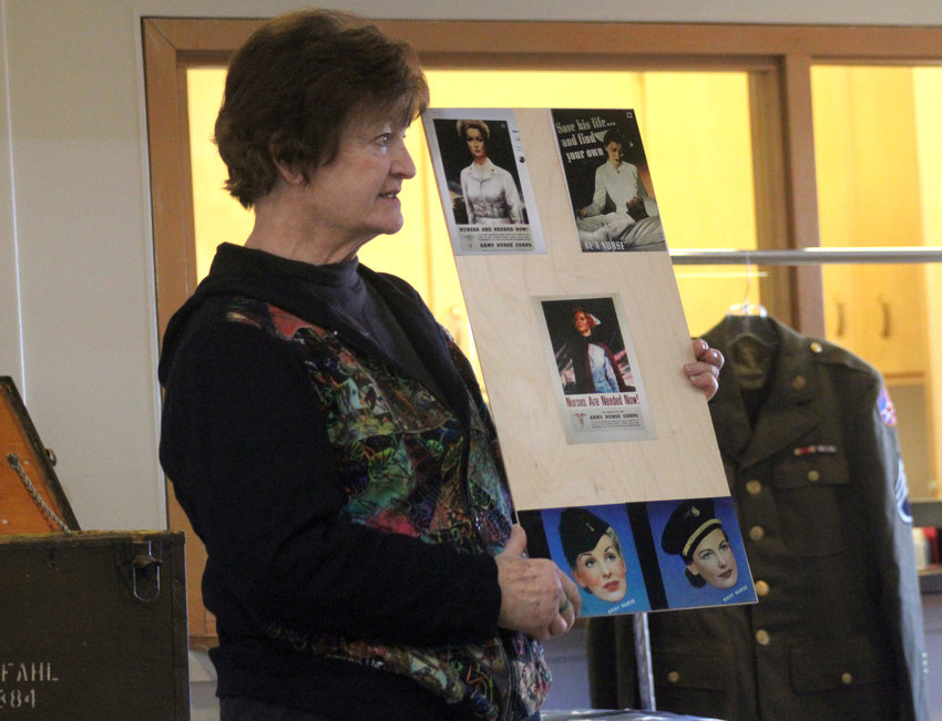 Carol Kuhlfahl, a retired nurse and historian, spoke to a crowd about nurses and their role during World War II Wednesday afternoon at the Washington County Museum.