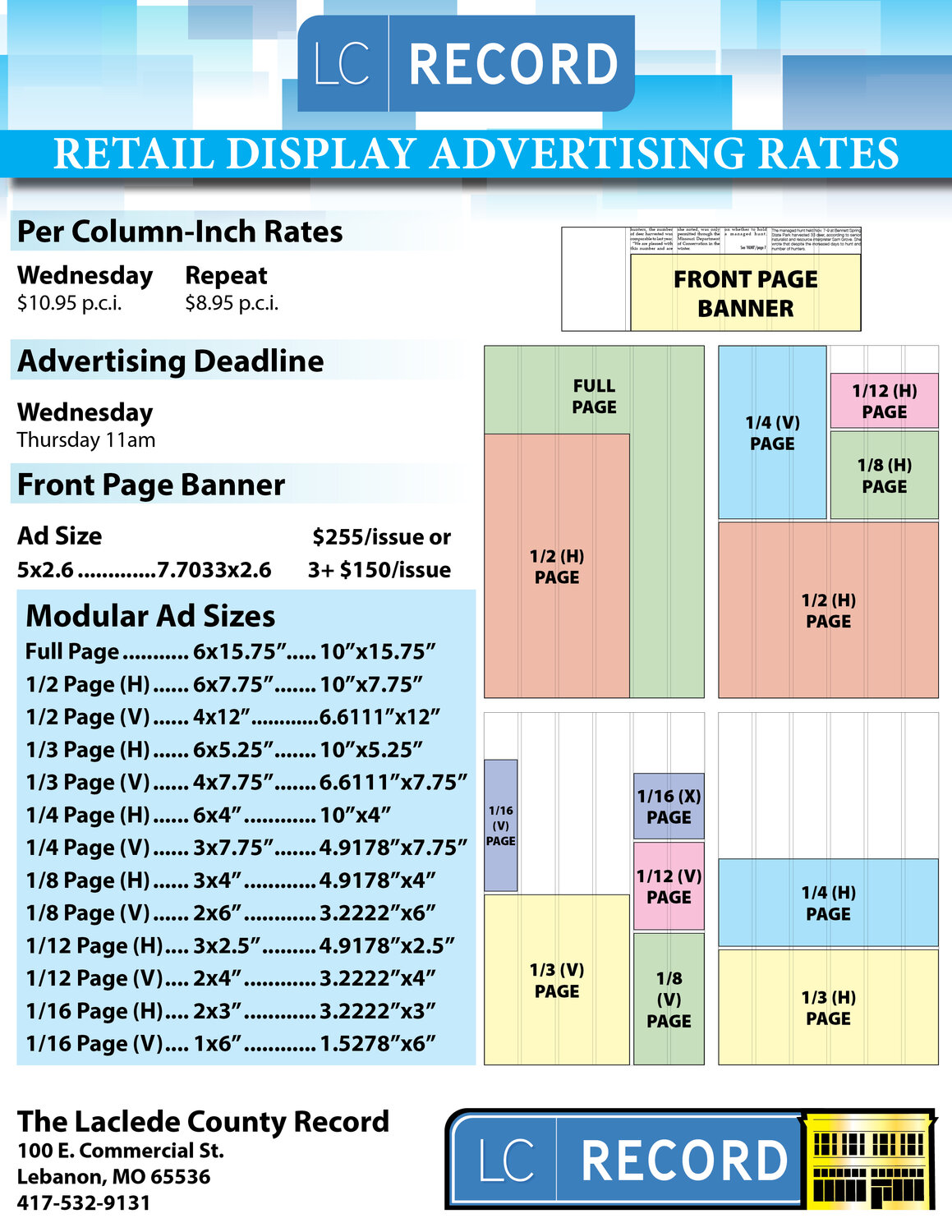 Modular Ad Sizes Rate Sheet