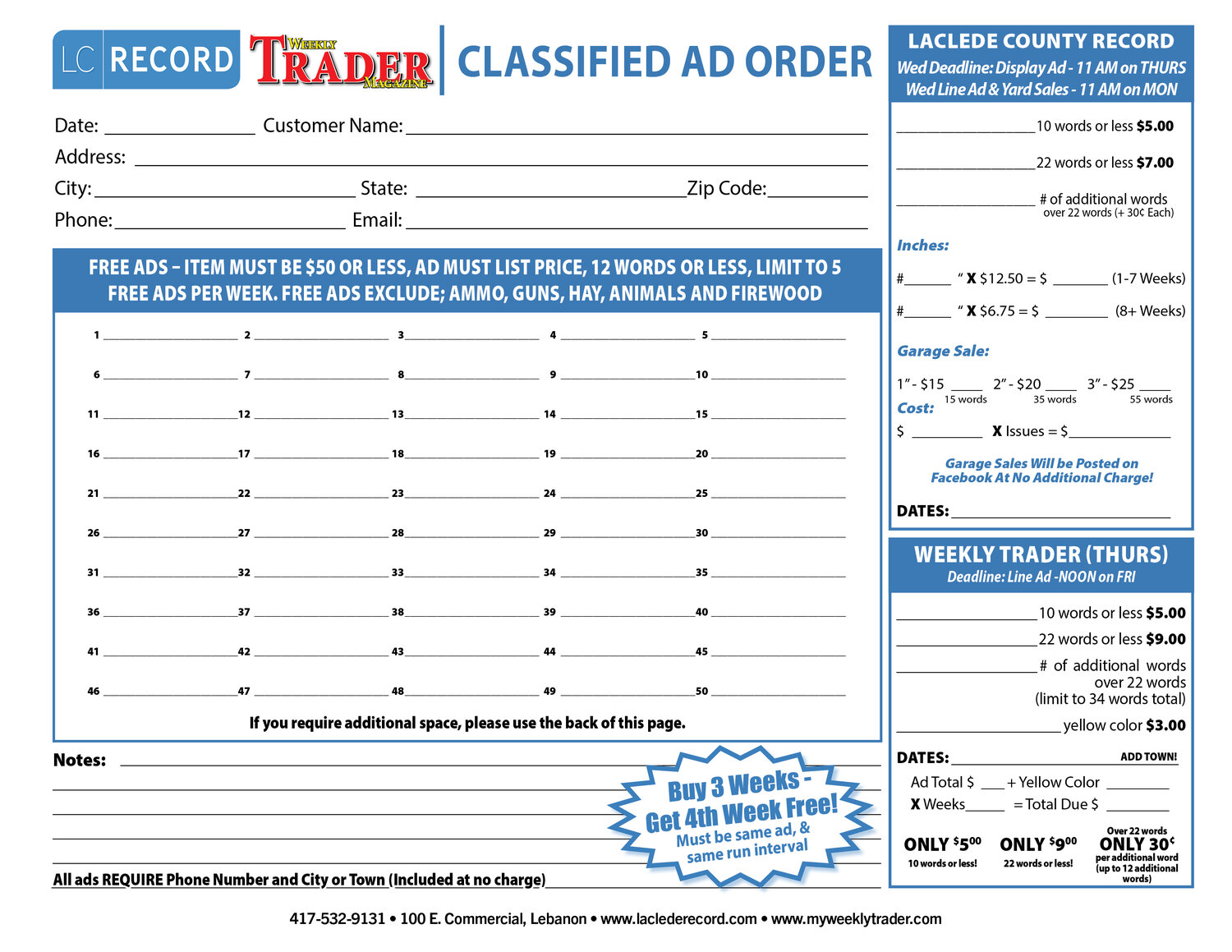 2026 Classified Ad Order