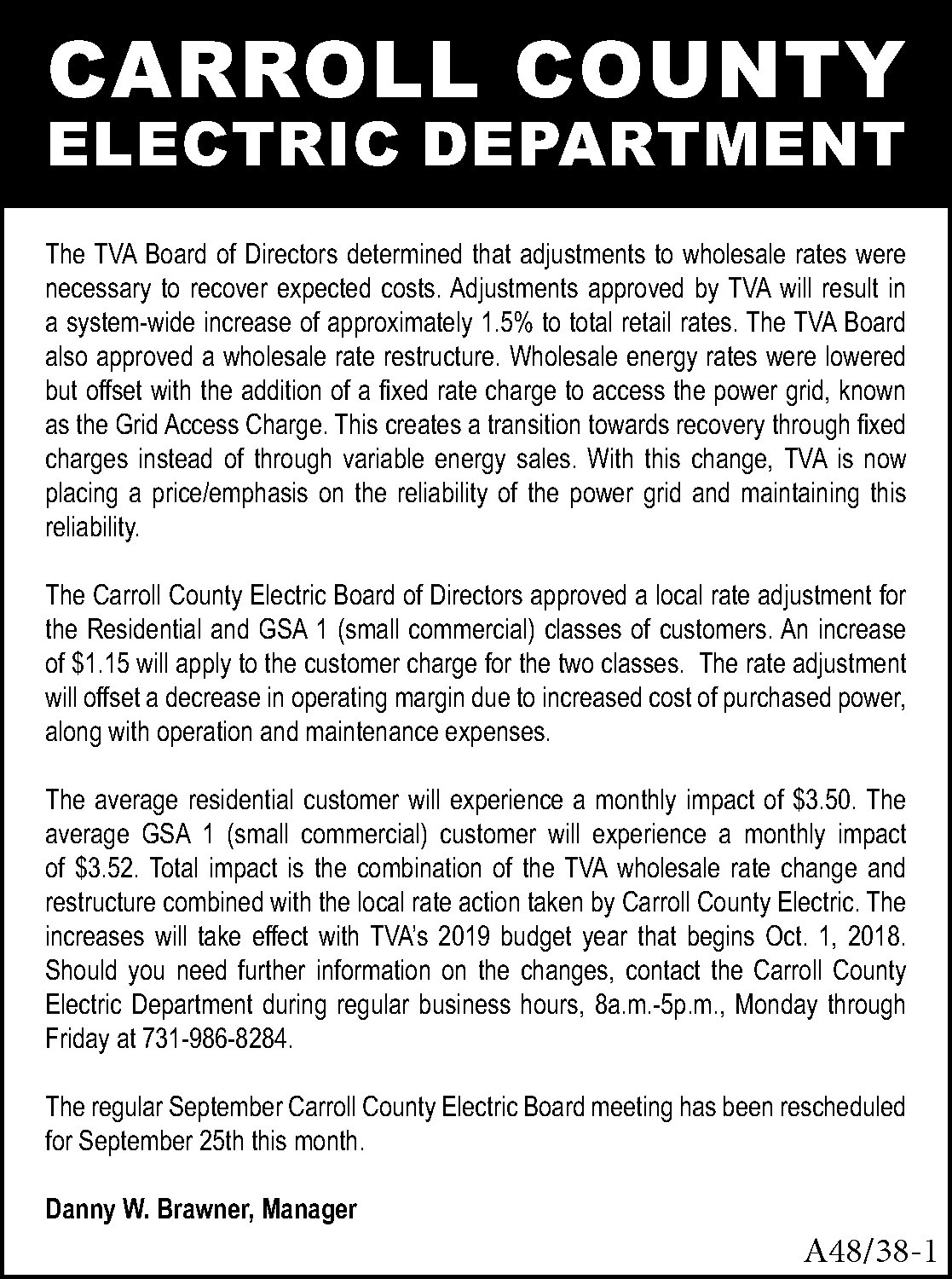 Carroll County Electric Notice | The Mckenzie Banner