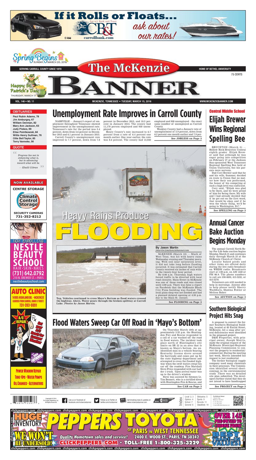 McKenzie Banner Mar. 15, 2016 The Mckenzie Banner