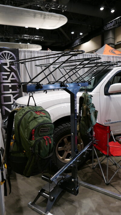 Whatcom County's own Canfield Brothers and Recon Rack Co. teamed up on a booth. Here's Recon's rack, which can carry six bikes and trail tools. 