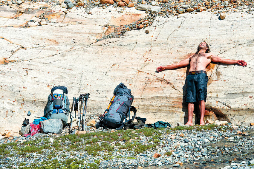 Adam Roberts on a hot rock below Bacon Peak. Jason Hummel photo.
