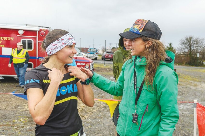 Krissy Moehl, right, with Magdalena Lewy-Boulet after the 2015 Chuckanut 50K. Paul Conrad photo.