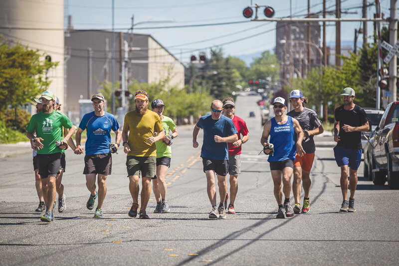 Runners in Bellingham at the beginning of a run from Bellingham Bay to the summit of Mount Baker and back last year. Photo by Chris Duppenthaler.