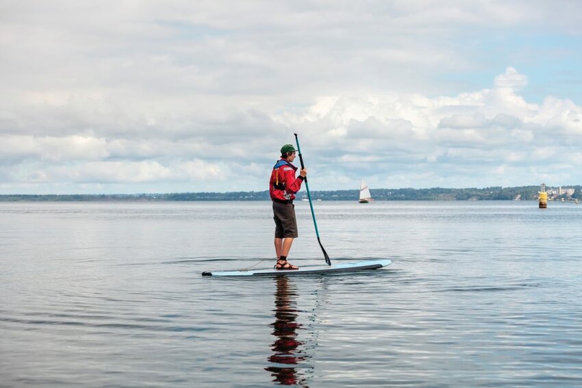 Stand up paddle boarding on Bellingham Bay. Brandon Sawaya photo. 