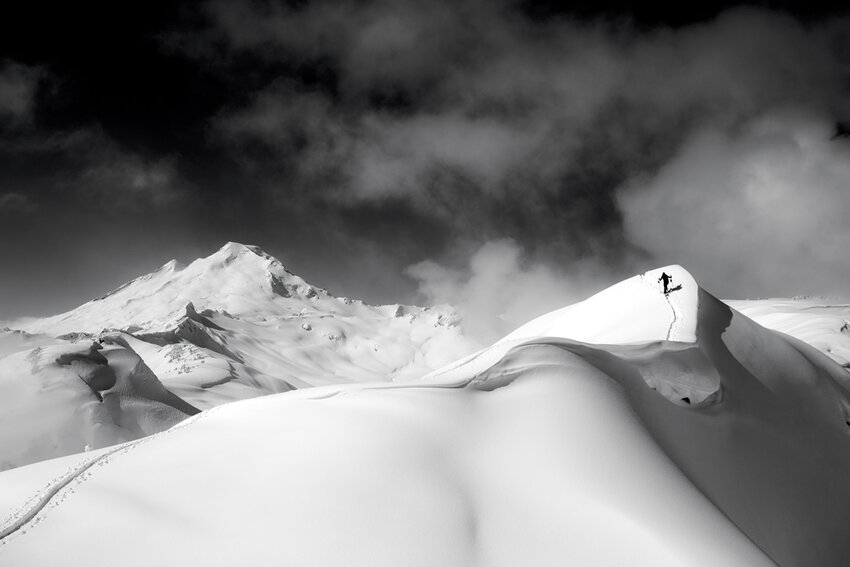 A skier traverses a ridge near Table Mountain / Jason Hummel photo. 