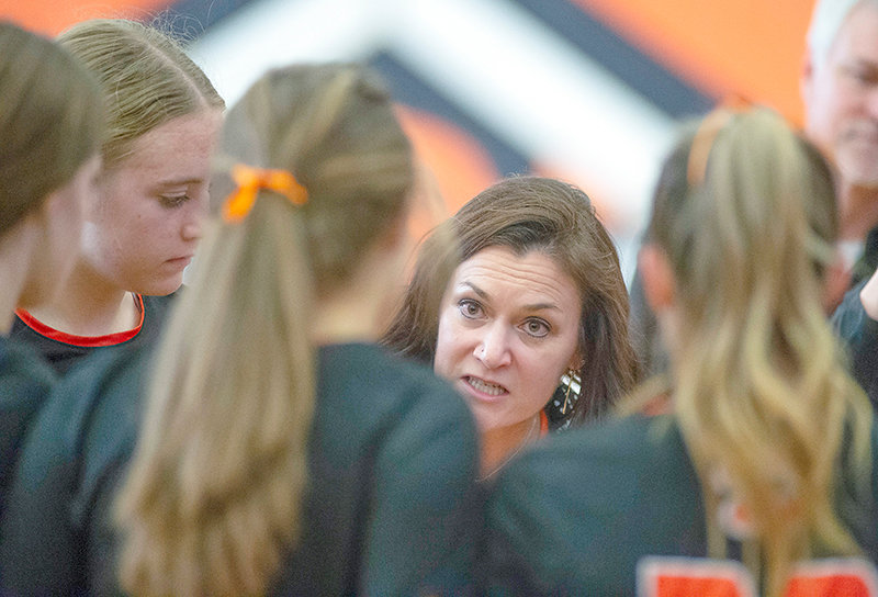 Panther volleyball coach Lesli Spencer motivates her team during a home contest earlier in the year. The Panthers&rsquo; season ended in the consolation semifinal at Saturday&rsquo;s regional competition, just short of a state tournament berth.