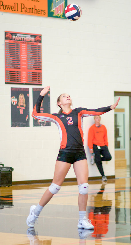 PHS freshman Catelynn Floy serves against Lovell during the volleyball team&rsquo;s final match of the season on Oct. 22. The Panther freshmen enjoyed a successful campaign, winning two tournaments and finishing with a 23-4-1 record.