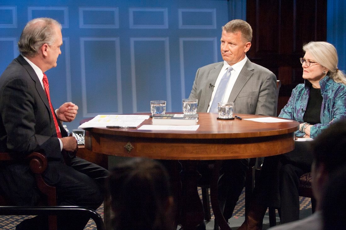Erik Prince speaks during a 2015 panel discussion on American Forum, a program produced by the University of Virginia's Miller Center.