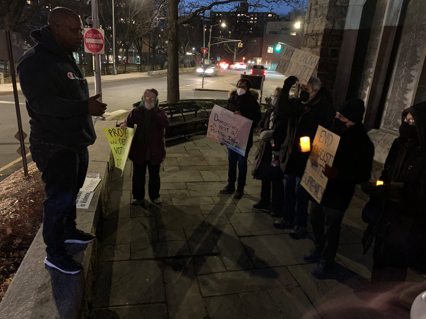 U.S. Rep. Jamaal Bowman told a small crowd gathered for a candlelight vigil at the Riverdale Monument on Wednesday night he feared for his own safety in the days following the Jan. 6, 2021, insurrection attempt. He still has fears today &mdash; of the very essence of democracy being destroyed in the United States.