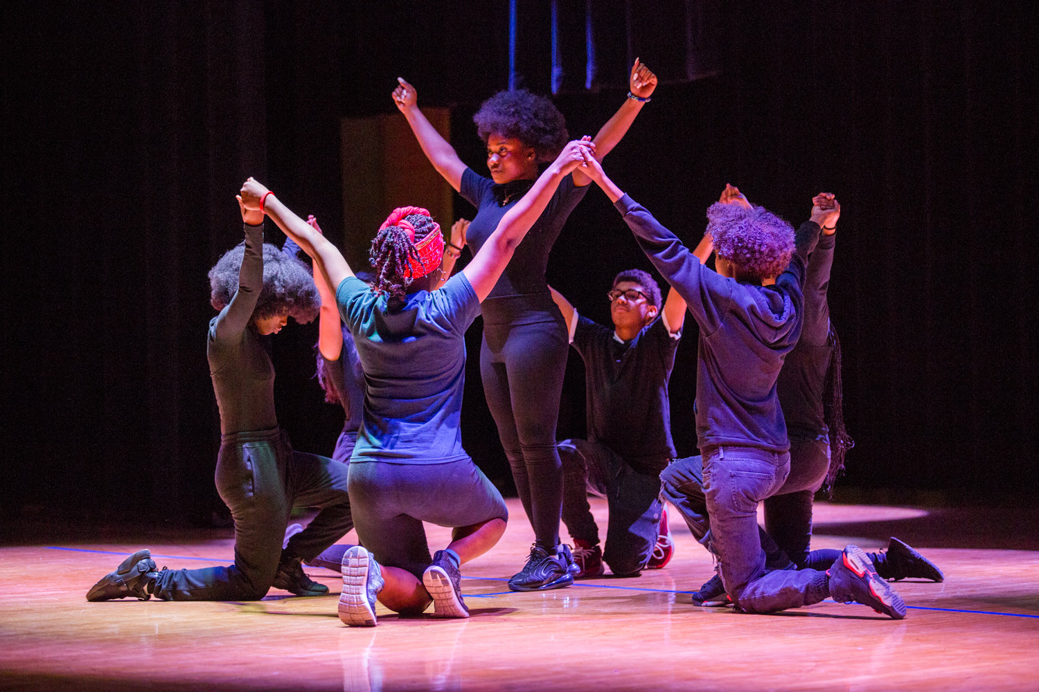 Students perform Beyoncé’s ‘Lift Every Voice & Sing’ for the Marble Hill School for International Studies’ second annual Black History Show, organized by the school’s new Black Student Union.