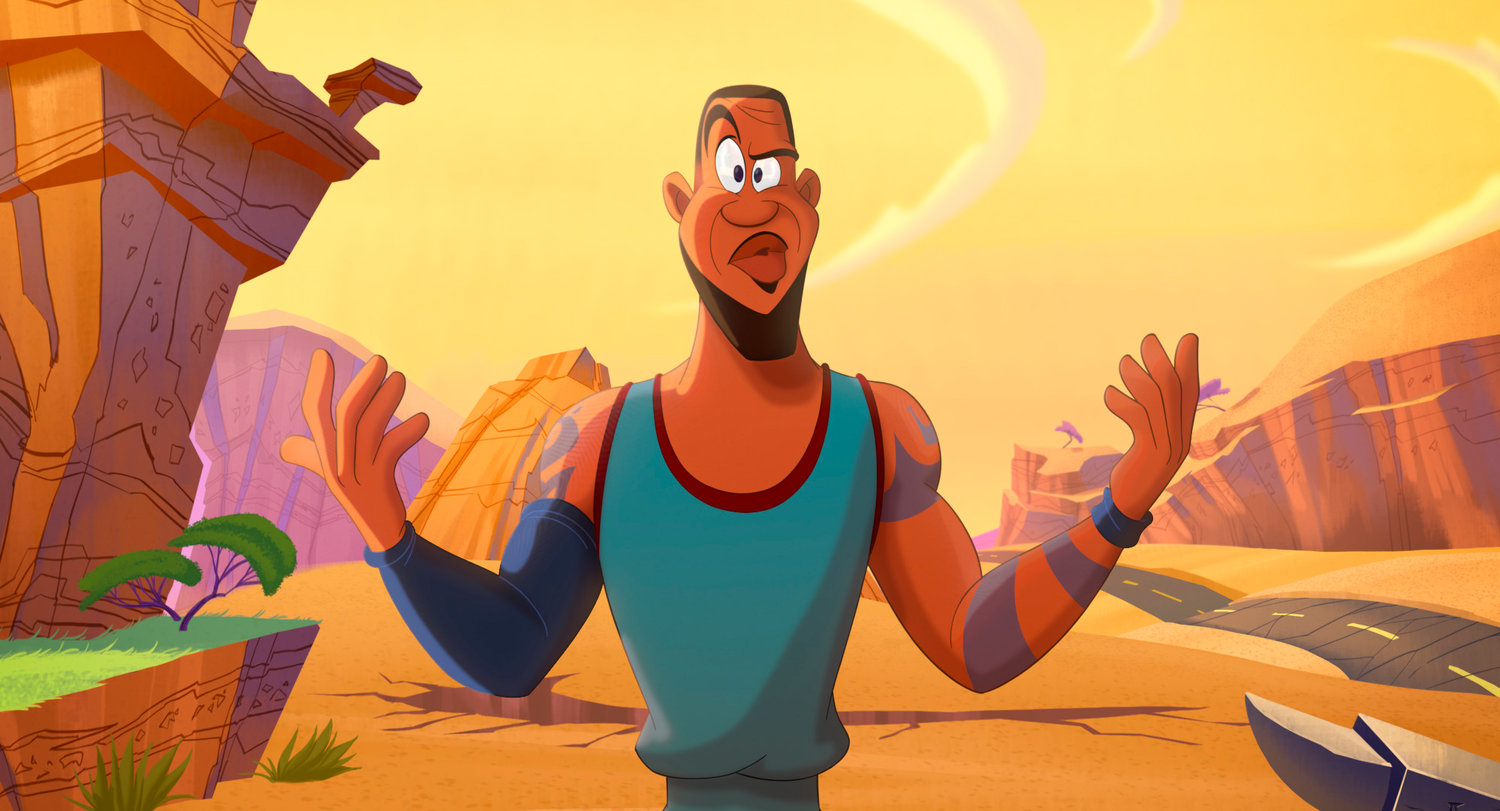 A MESS — An animated LeBron James in a scene from “Space Jam: A New Legacy.” “’Space Jam: A New Legacy’ is a mess. It’s all flash and quick edits and an overload of distracting lights and colors.”