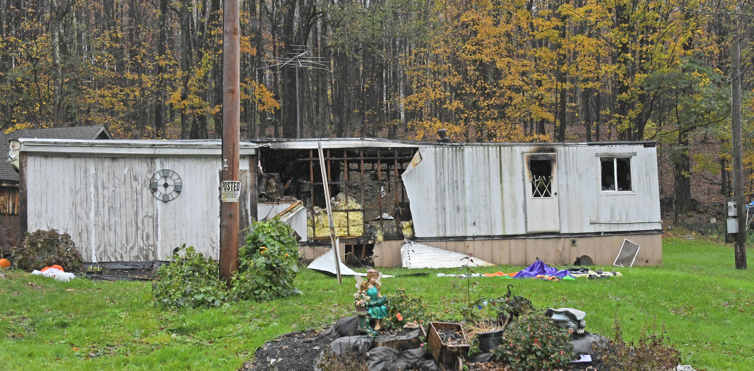 MOBILE HOME DESTROYED — This mobile home at 9584 Boyd Road in the Town of Annsville was destroyed by a late night fire on Monday. A family of four has been displaced.
