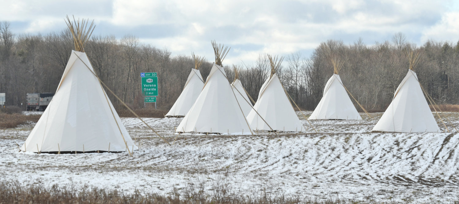 PASSAGE OF PEACE — Comprising seven tipis located on Oneida Indian Nation lands just prior to Exit 33 of I-90, the art installation Passage of Peace shares both the challenges facing Native American peoples and hopes for a brighter future. The Oneida Indian Nation chose the tipi as the Passage of Peace’s central image to recognize both these Western Tribal Nations and the collective challenges of Native American people. While the Oneidas and other Iroquois tribes lived in longhouses not tipis, the tipi is a universally recognized symbol of Native American identity. “We hope The Passage of Peace will bring attention to continued hardship taking place in many parts of Indian Country, while delivering a message of peace and remembrance with our neighboring communities here in Upstate New York,” said Ray Halbritter, Oneida Indian Nation Representative.