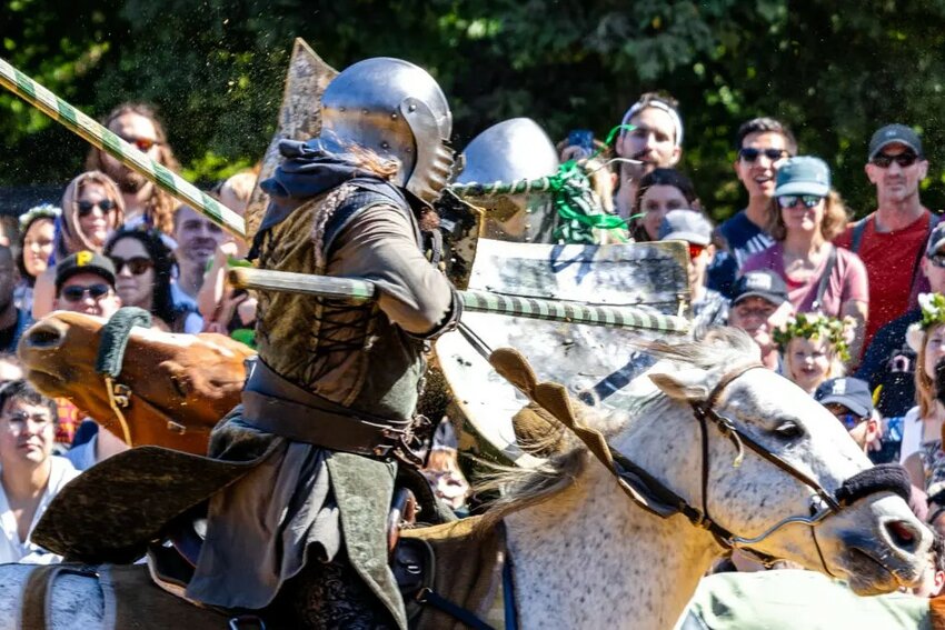The jousting storyline typically features four knights and a princess (not pictured).