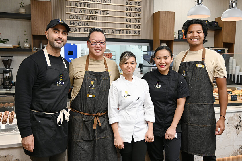Y&rsquo;ollk Bakery is owned by Bas Mulgan (left) and Marie Cris Garay (center), pictured with staff members Bryan McFarland (center left), Donna Garay (center right) and Lance Miranda.