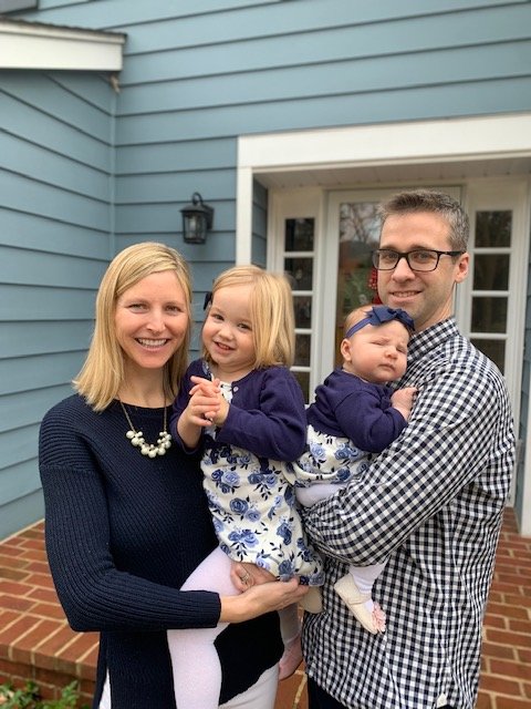 (L-R) The Meyer family &mdash; Lauren, Charlotte, Riley and Scott &mdash; posed in front of their new house in Severna Park, for which they had an offer accepted hours before Riley's birth. Charlotte also went puddle hunting in this dress one Christmas Eve.